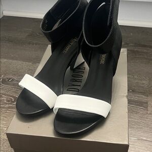 Two-Tone Black and White Ankle-Strap Heels